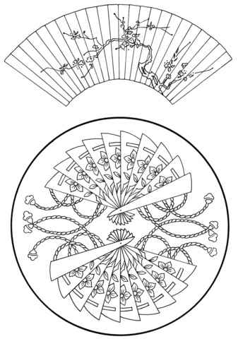 Japanese Fans Coloring Page